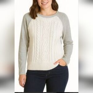 Skyr Sweatshirt Women med Gray Cable Knit Front Crew Neck Long Sleeve Pullover